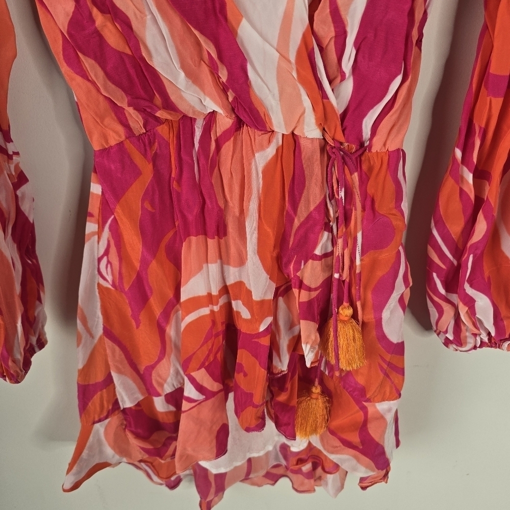 Rococo Sand Emily Mini Wrap Dress XS Tassels Ruffles Pink/Orange Swirl Print - Picture 3 of 16